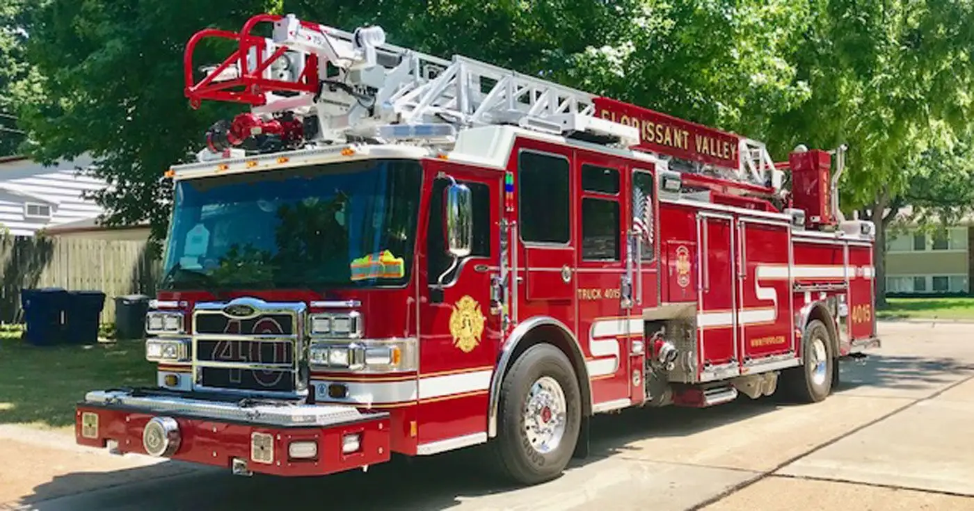 A Florissant Valley aerial ladder truck