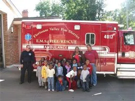 Visitors on a firehouse tour