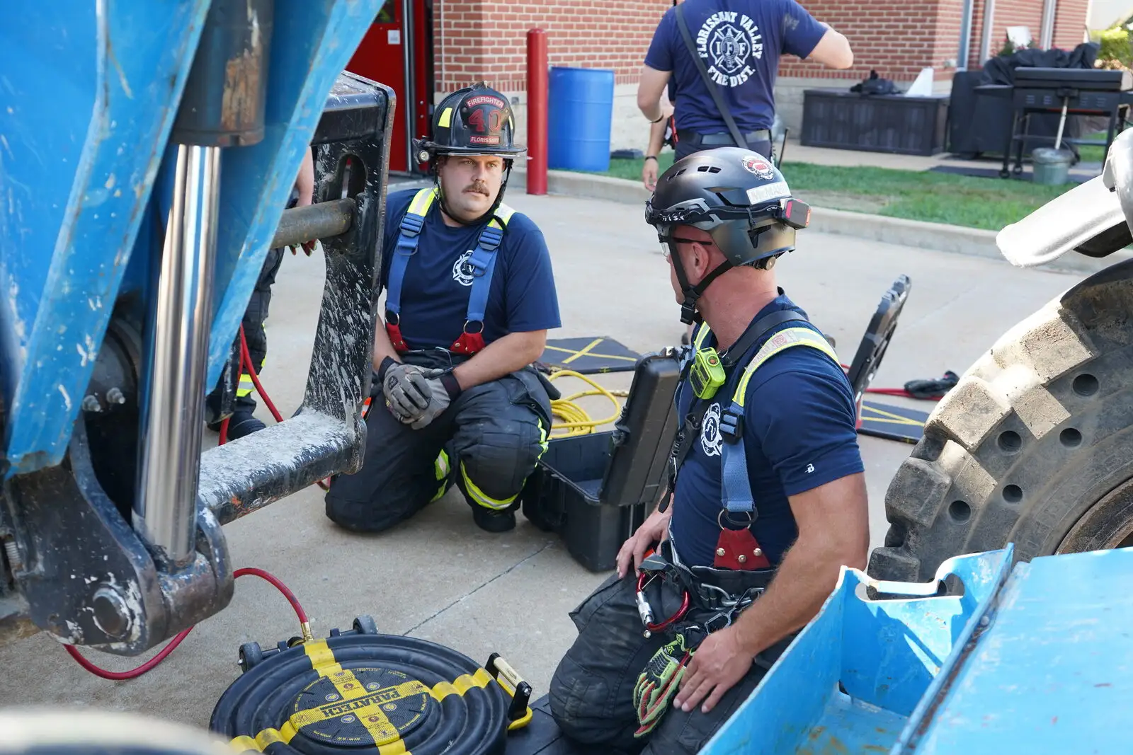 Firefighters at a technical rescue training evolution